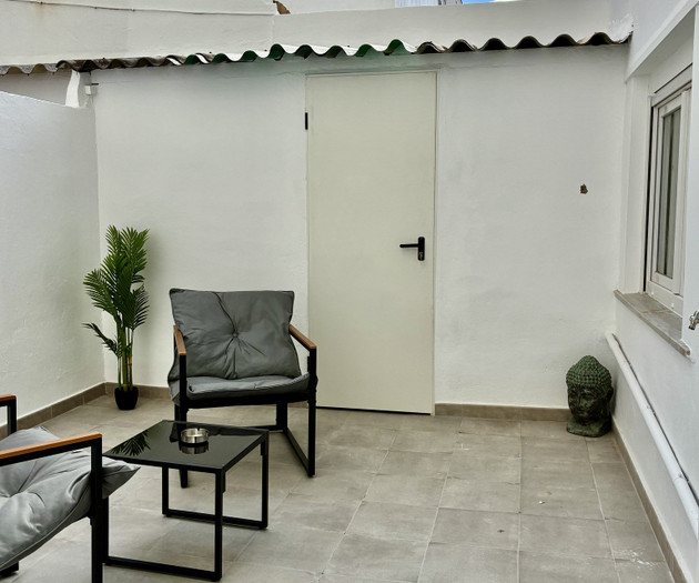 Private patio with seating
