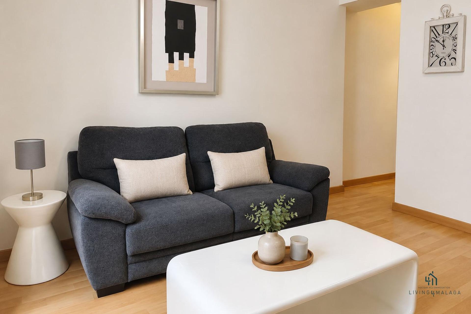 Cozy sofa nook with clock