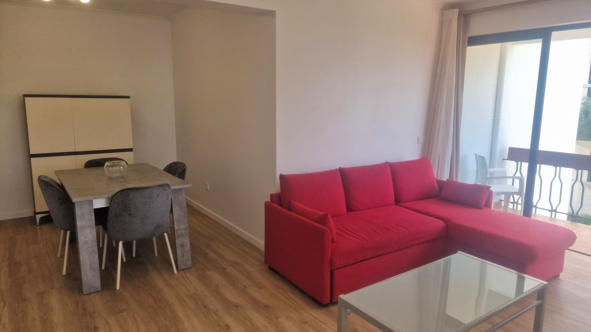 Living room dining area with sofa