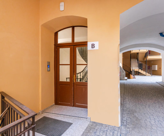 Entrance doorway with stairs