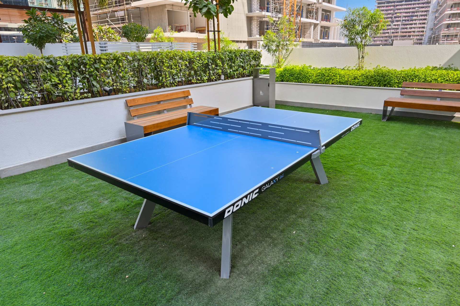 Outdoor ping pong table on lawn