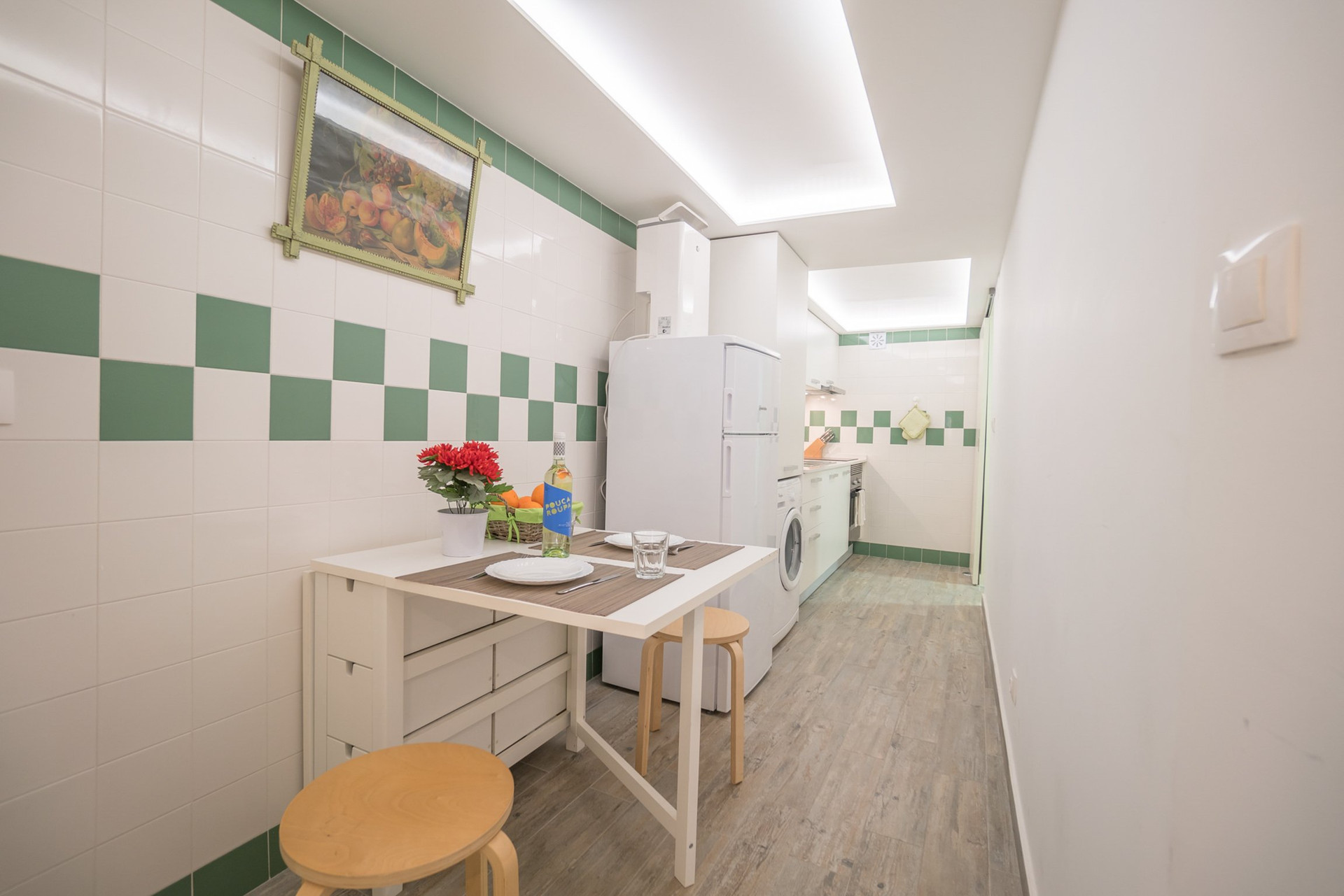 Narrow kitchen with folding table
