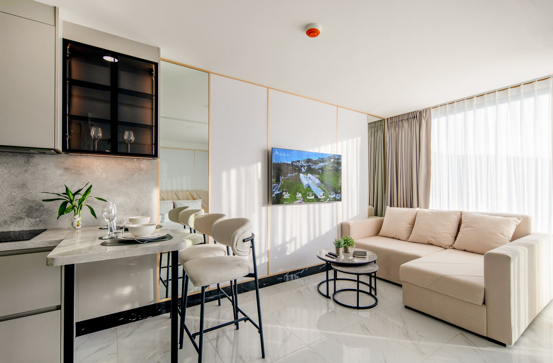 Living room with sofa and dining