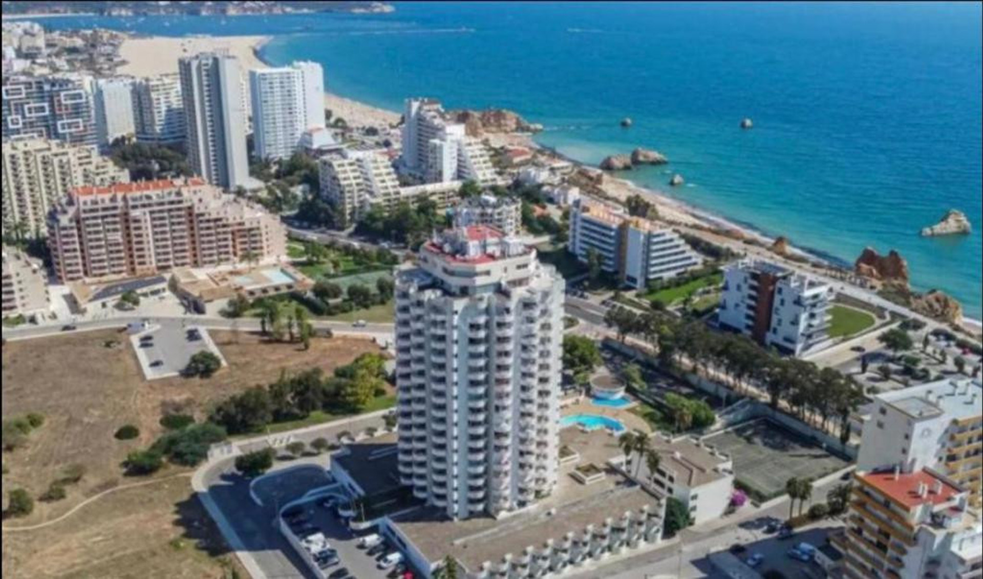Aerial building near beach Portimao