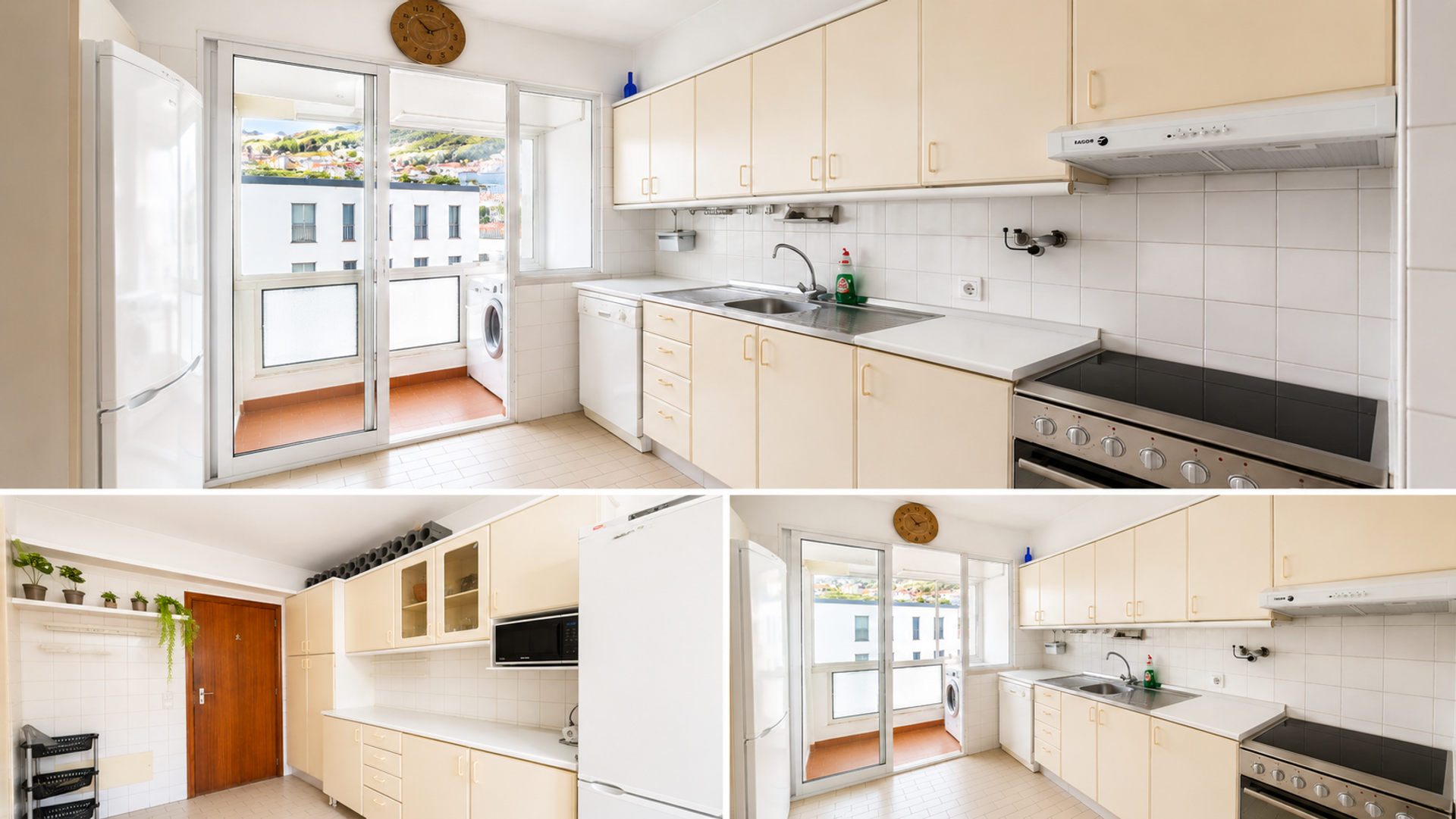 Kitchen collage with balcony view