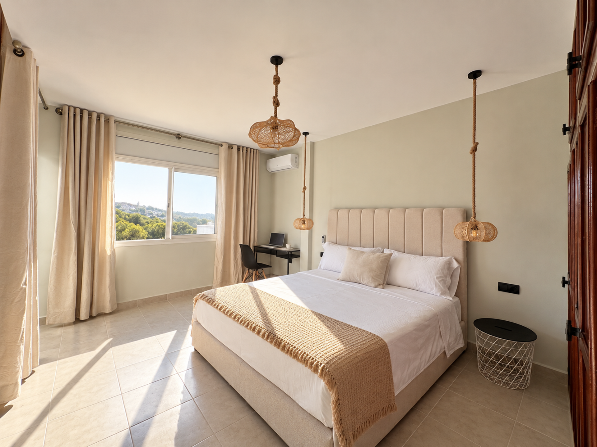 Bright bedroom with desk