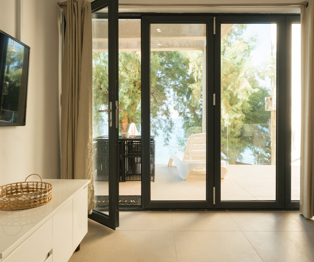 Balcony doors with sea view
