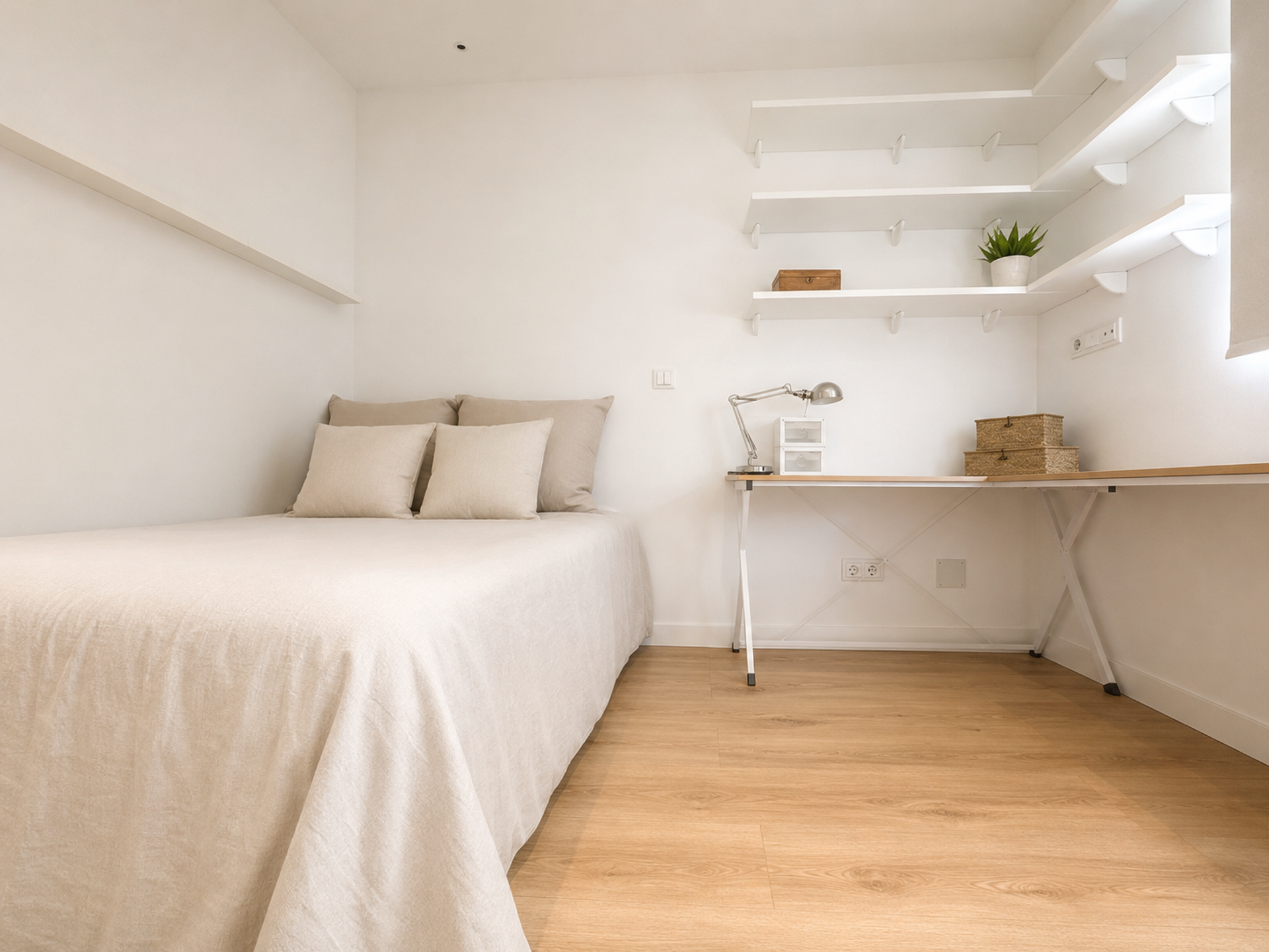 Bright bedroom with desk nook