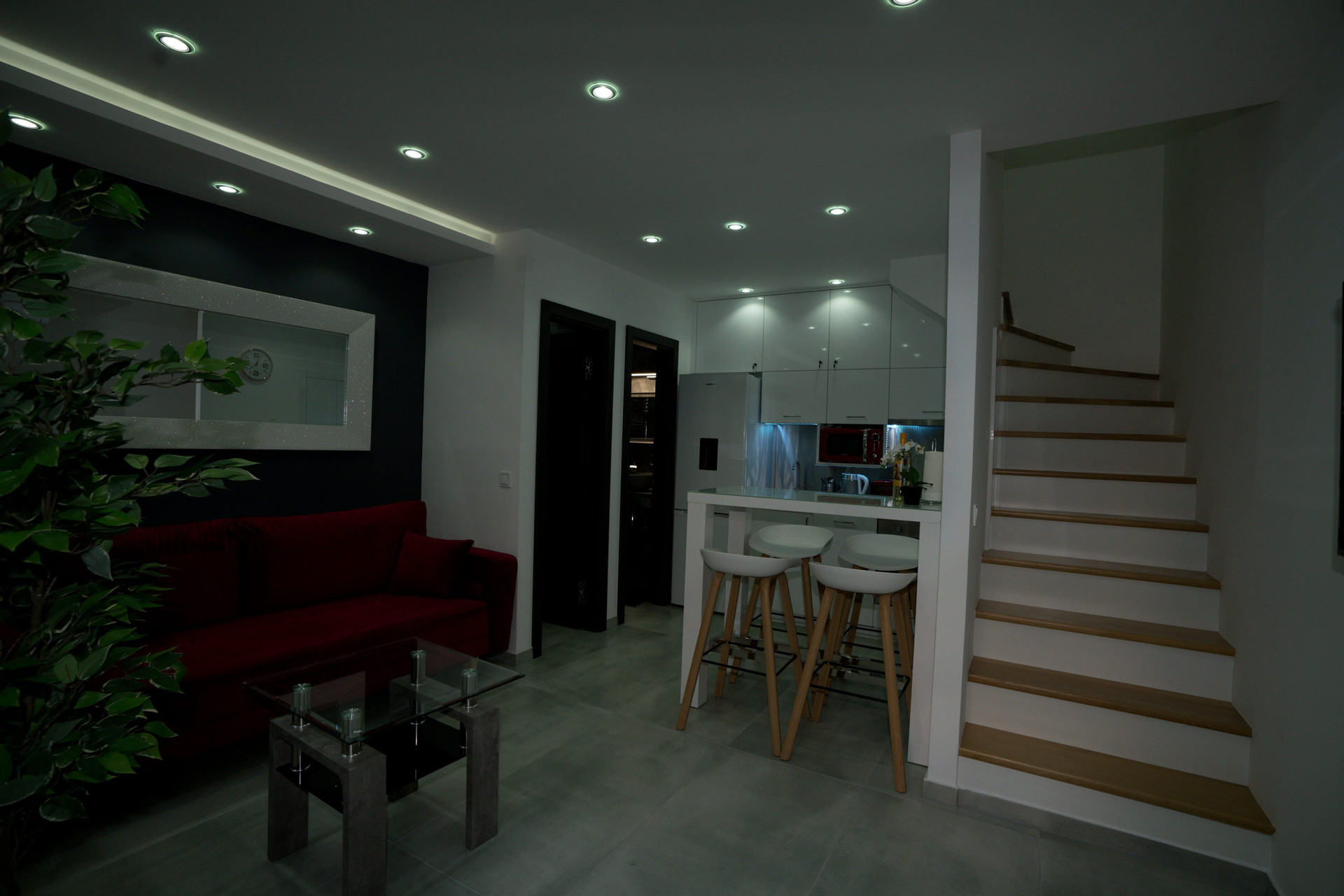 Living room with staircase