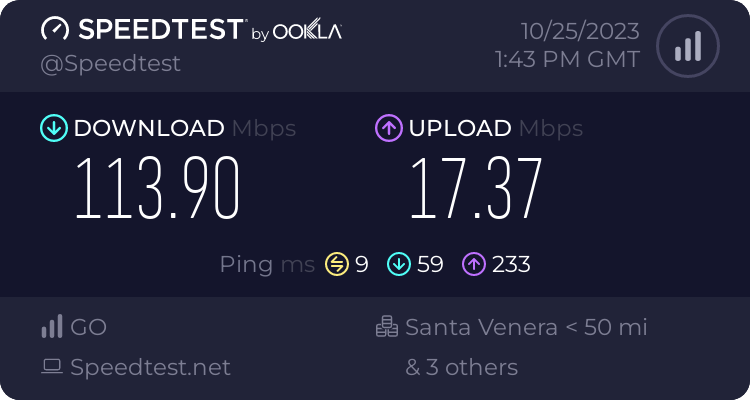 Speedtest.net result