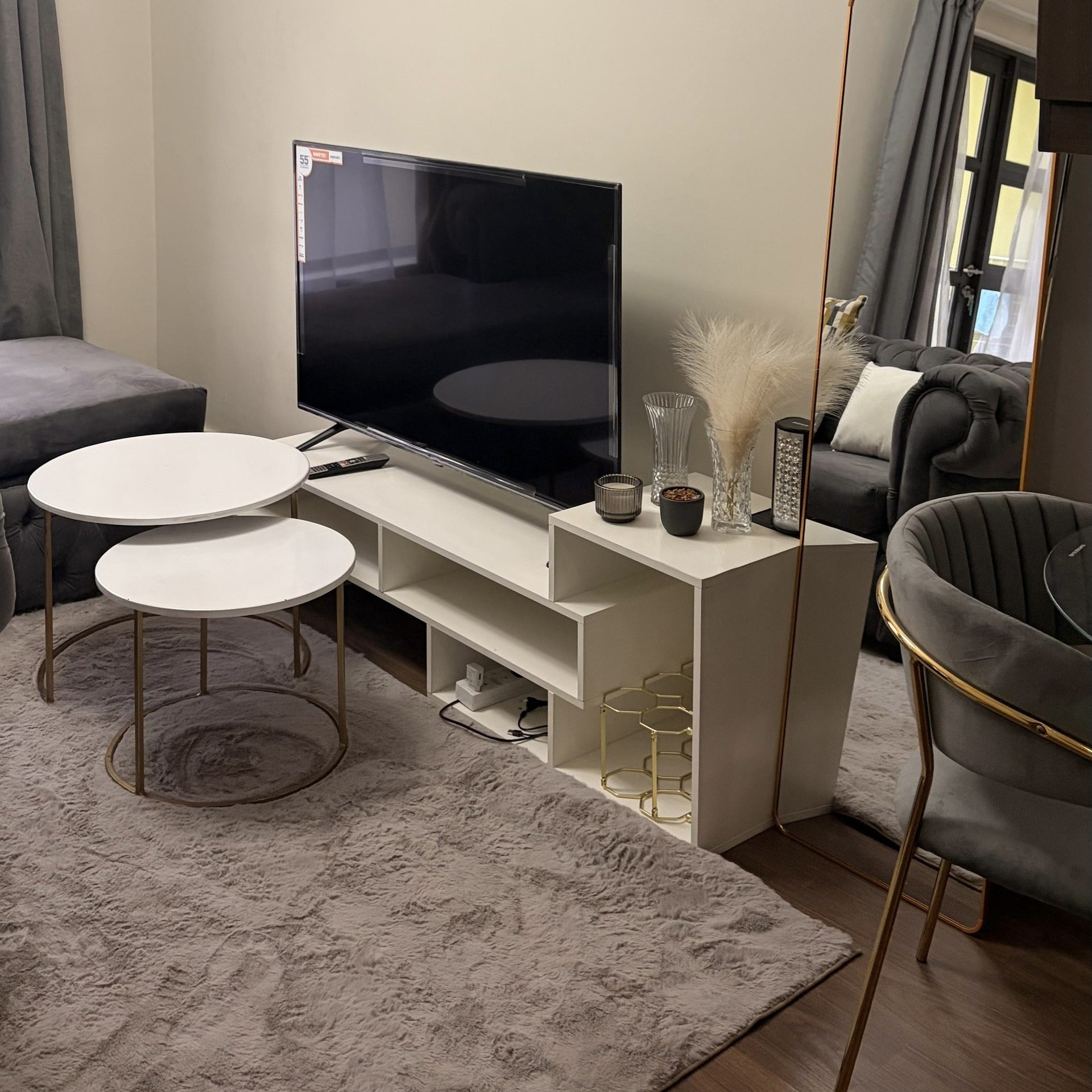 TV stand and dining area