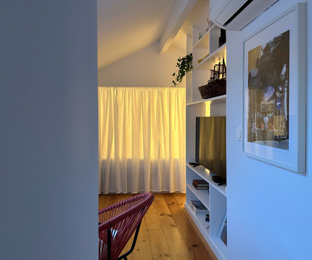 Living room TV and curtains