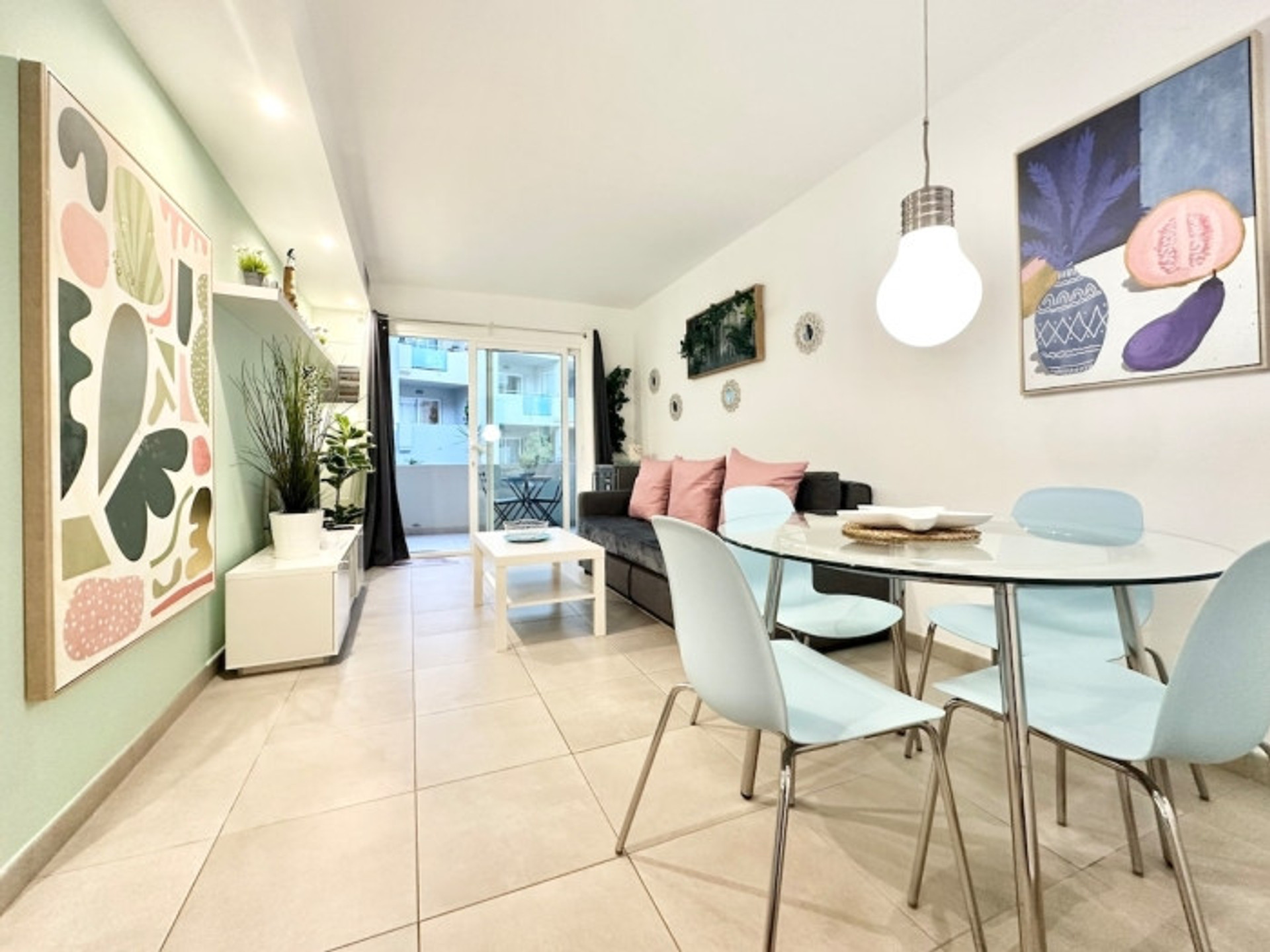 Open living dining area balcony view