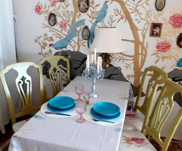 Dining table set for guests