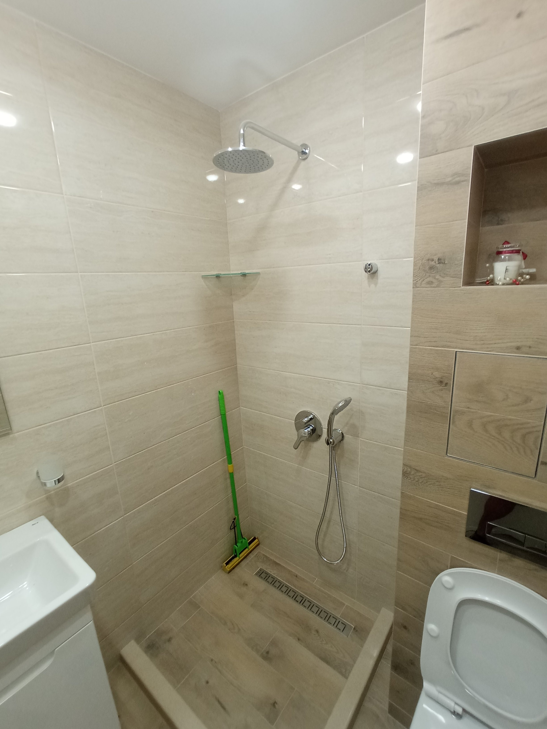 Walk-in shower and toilet