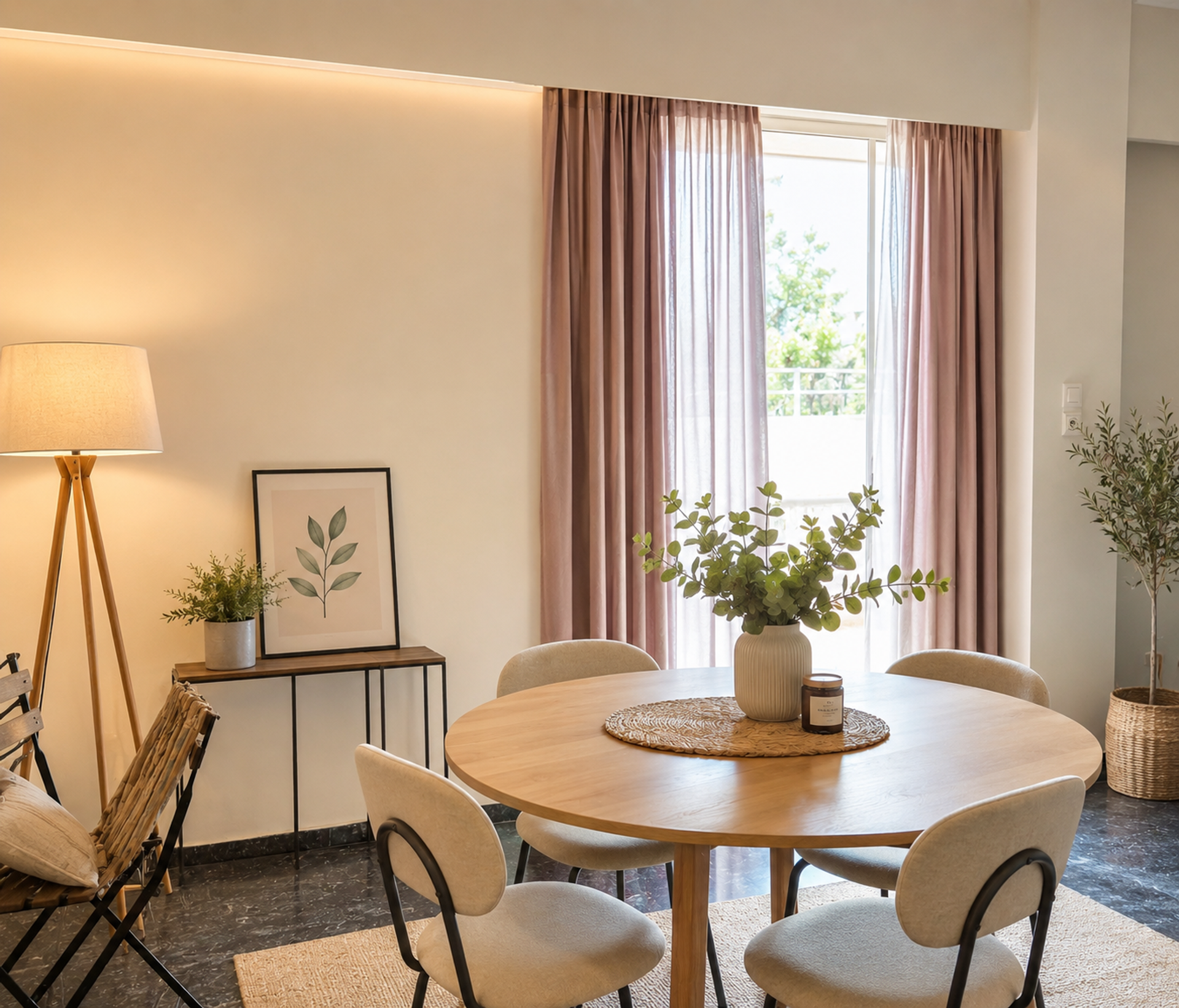 Round dining table by window