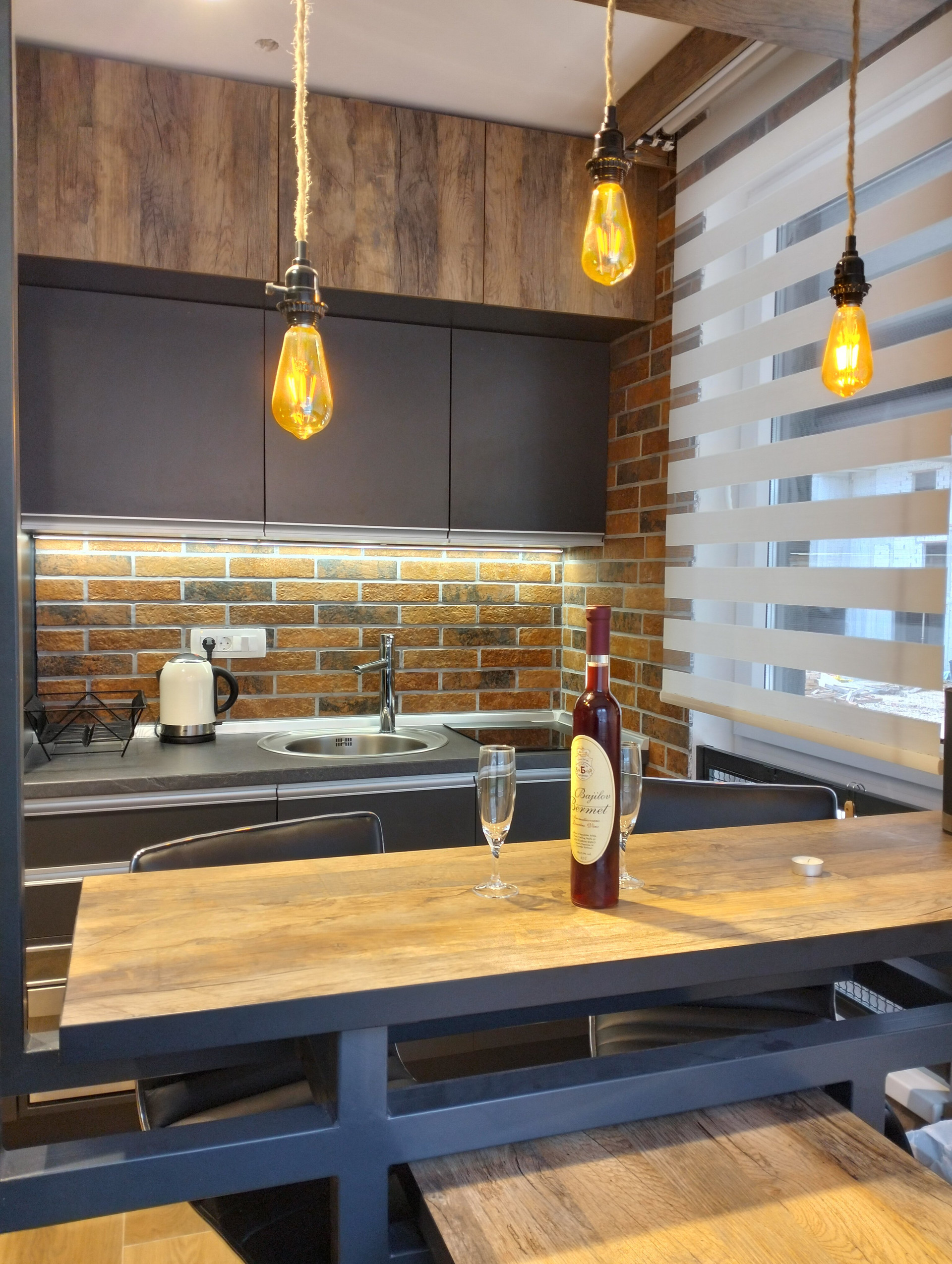 Kitchen with pendant lights