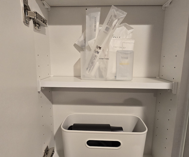 Amenities shelf in bathroom