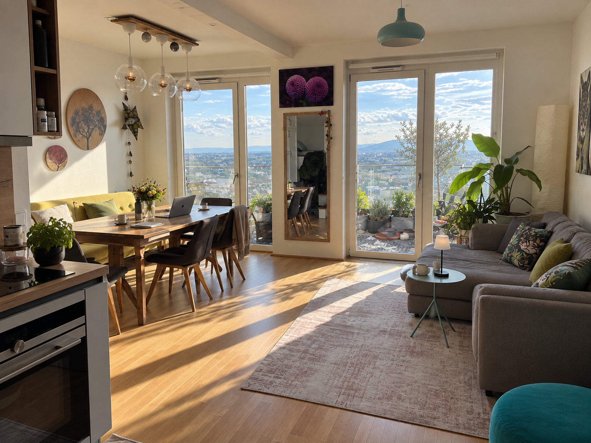 Open living and dining area