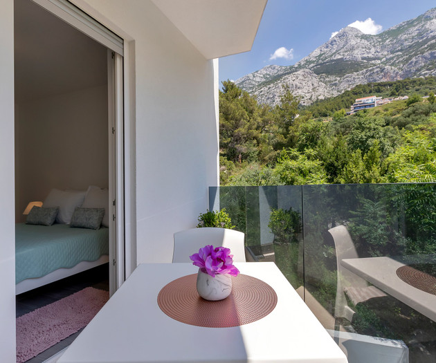 Balcony table with mountain view