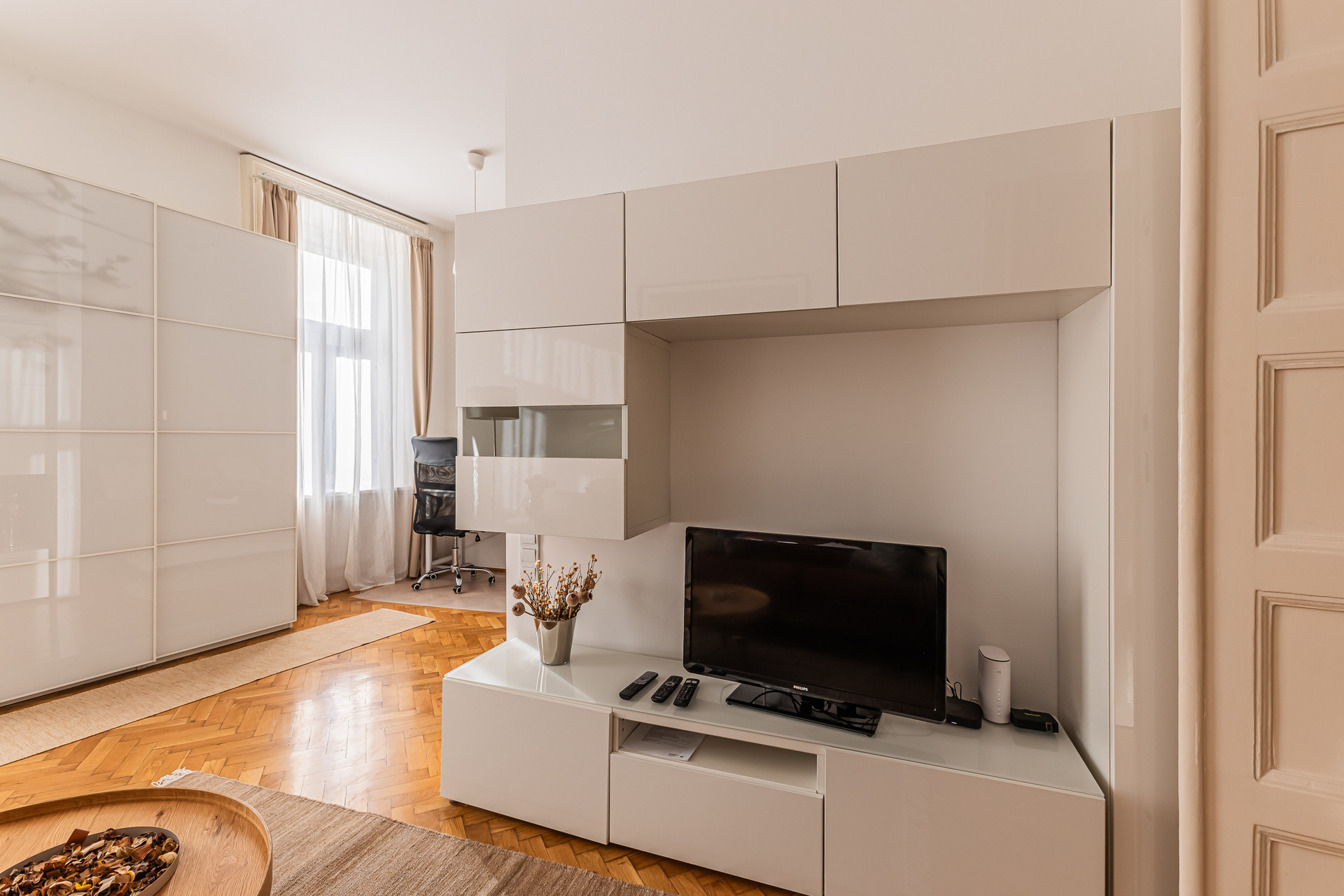 living room with media equipment