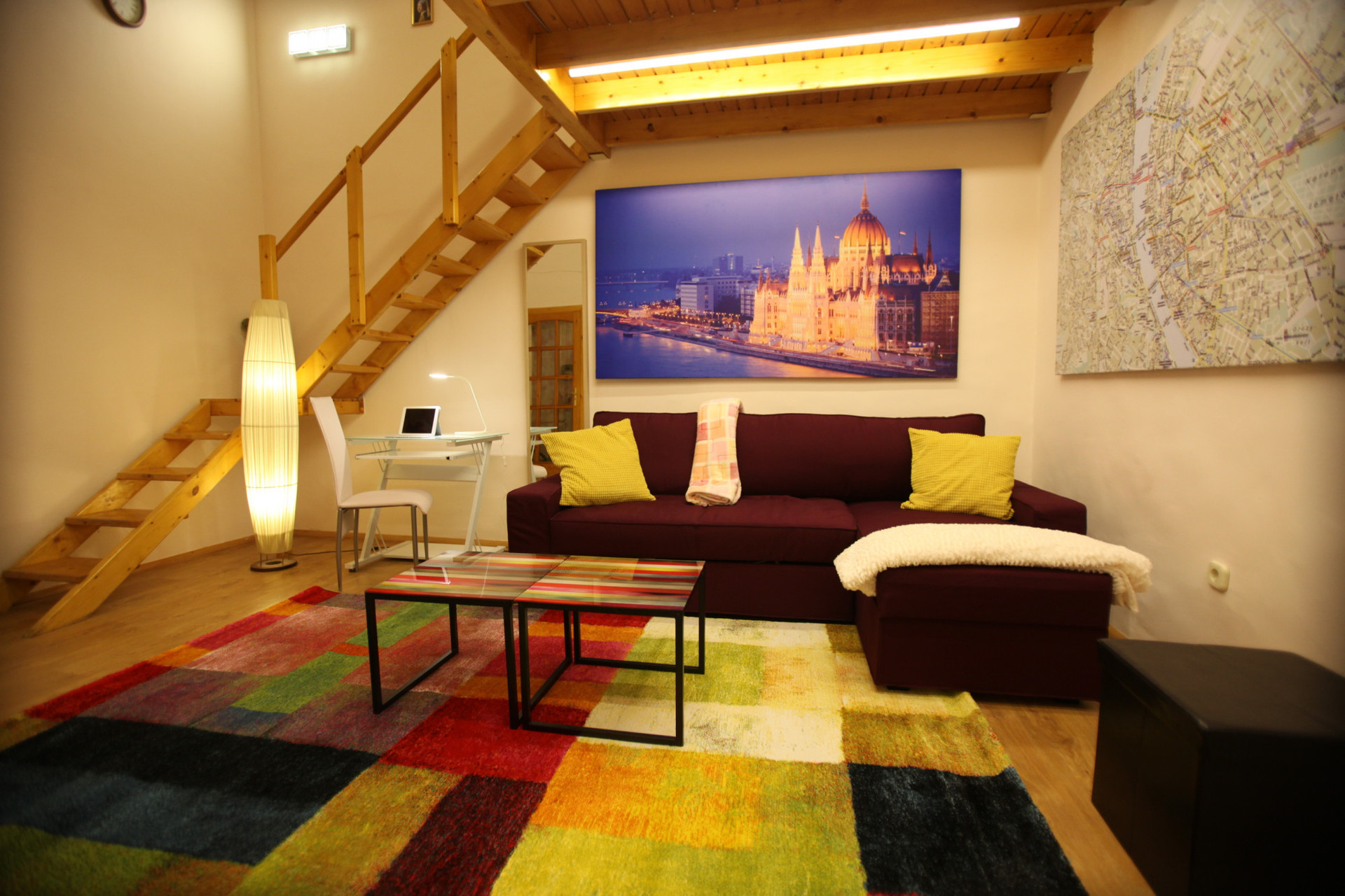 Living room sofa and staircase