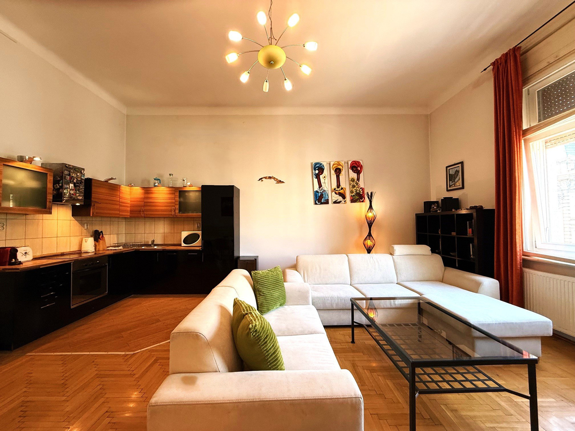 Open living room with kitchen