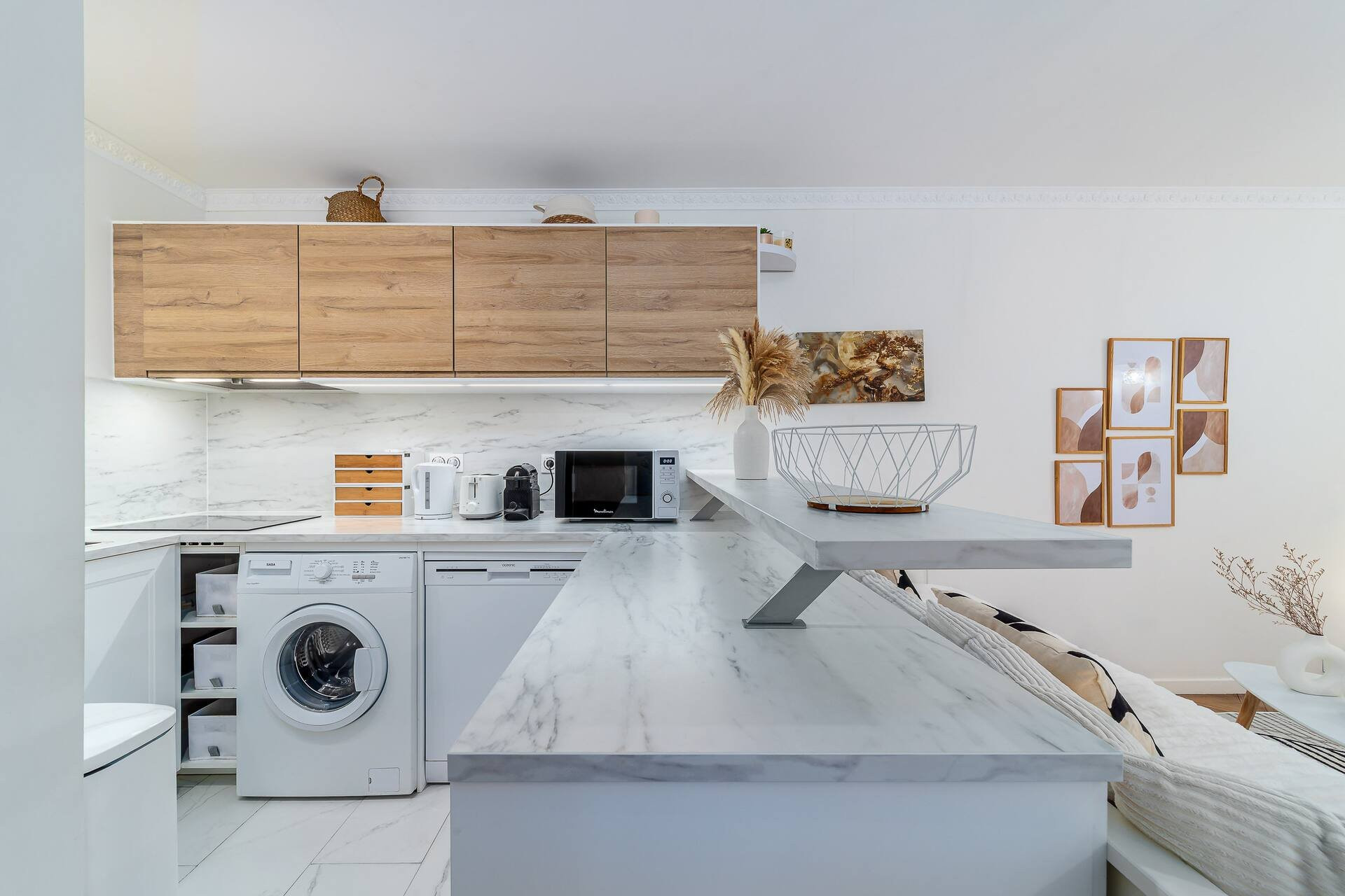 Modern kitchen with marble countertops