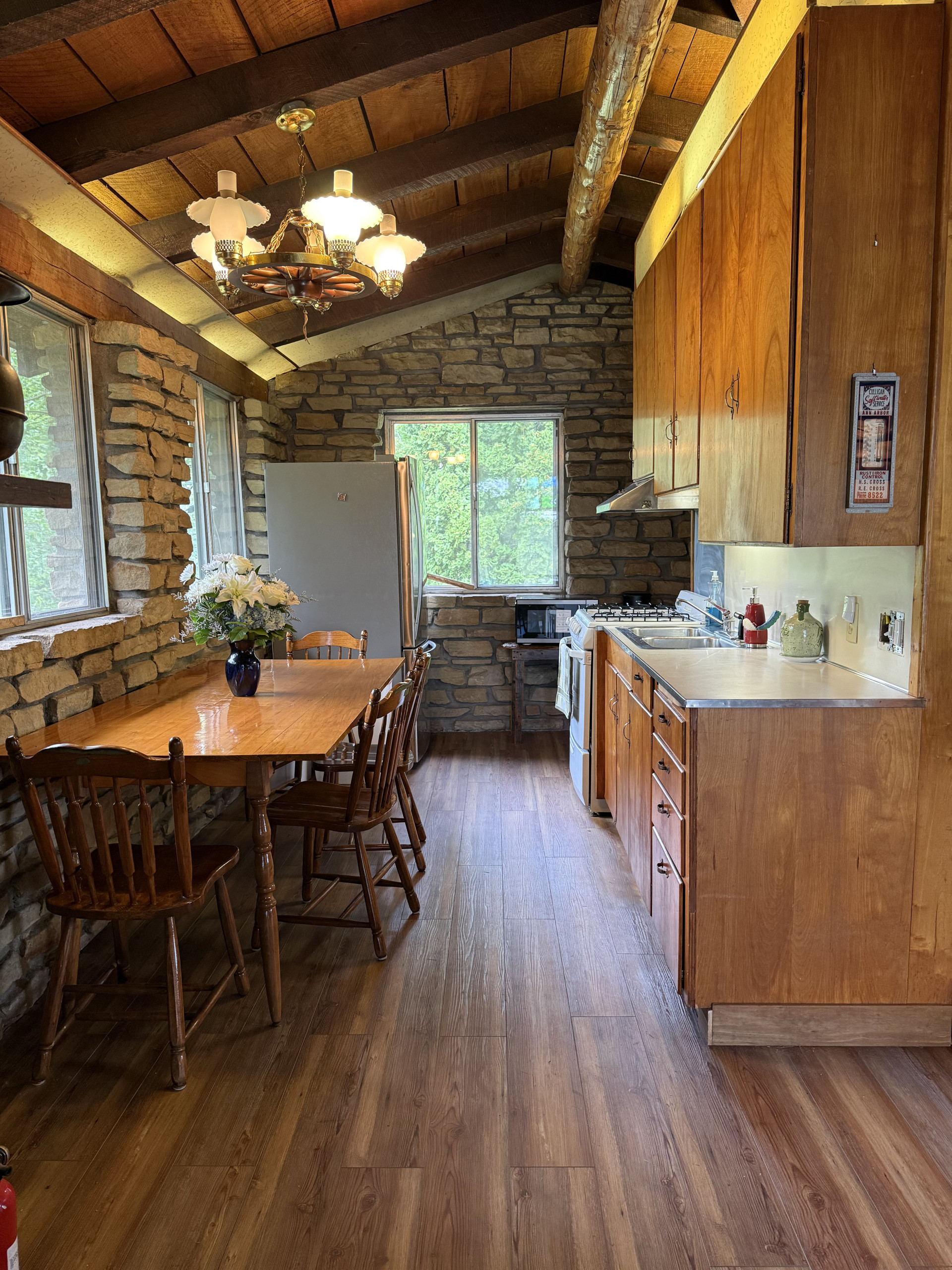 Rustic kitchen and dining area