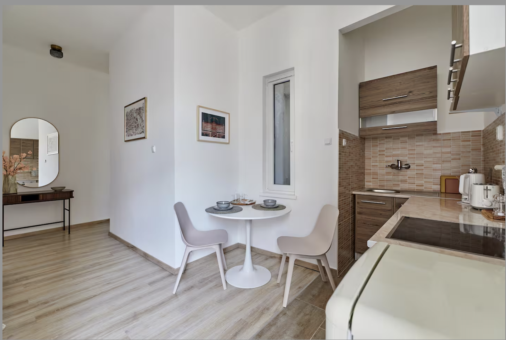 Open kitchen and dining area
