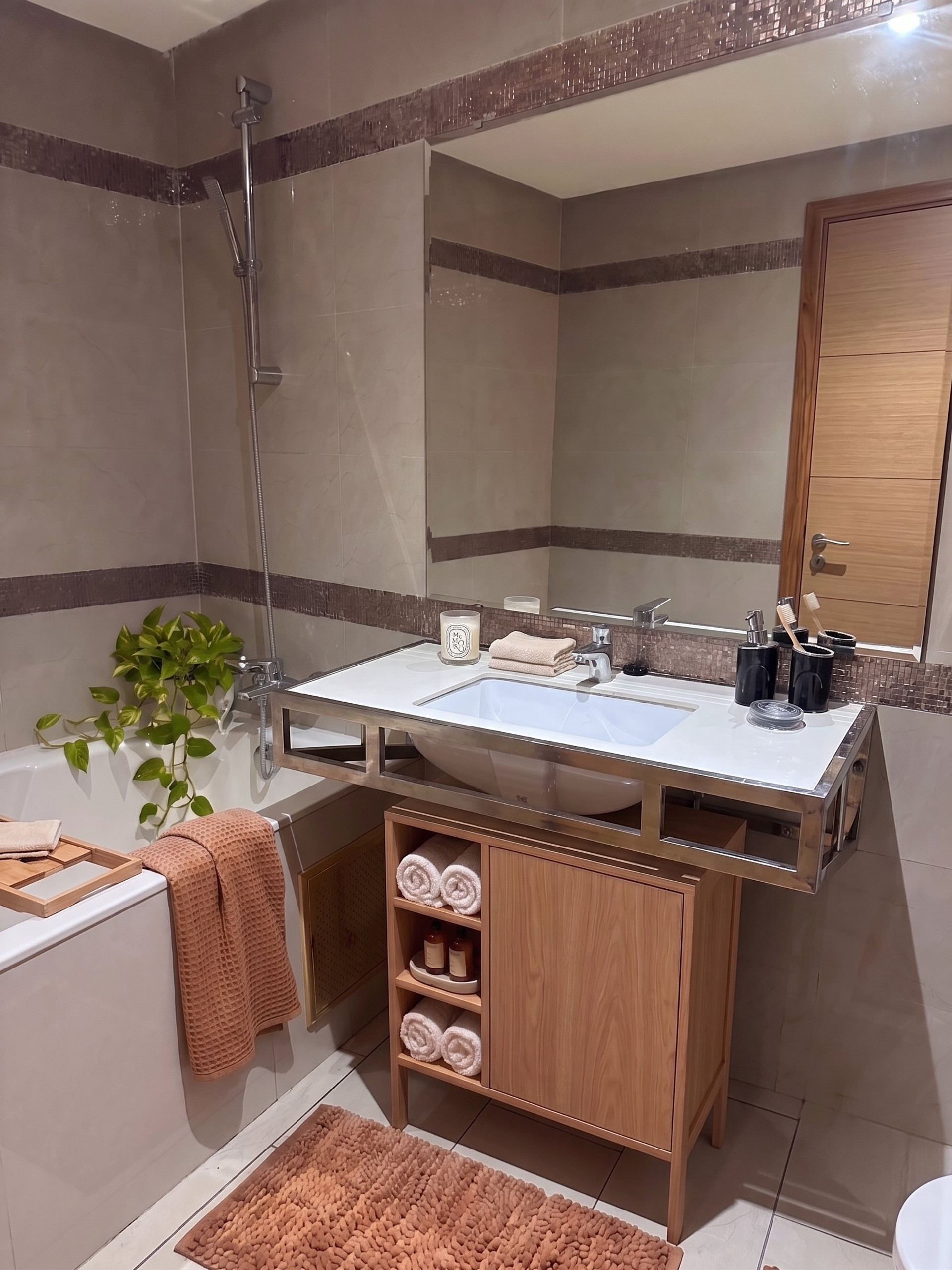 Bathroom with bathtub and vanity