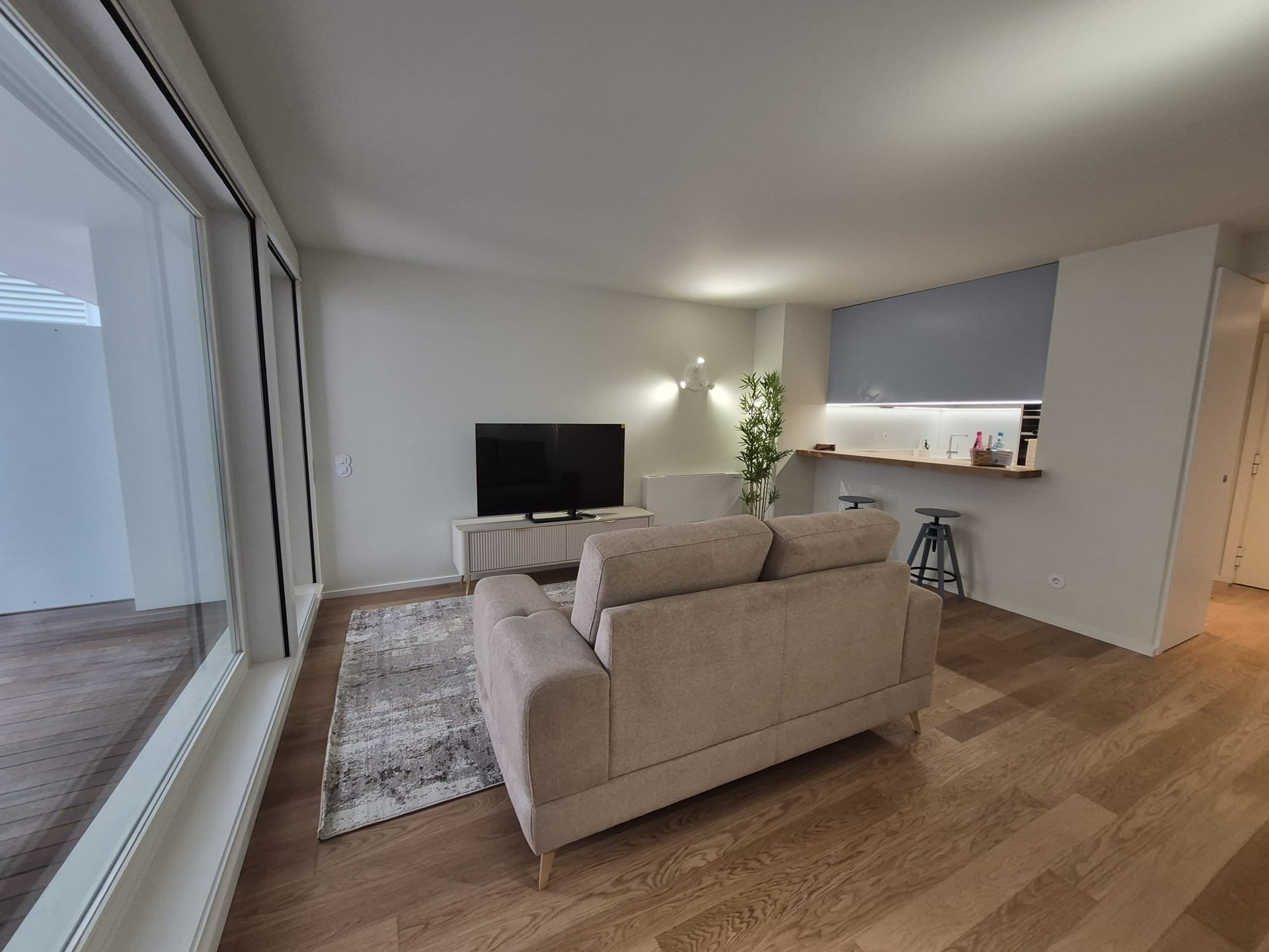 Living room with kitchen view