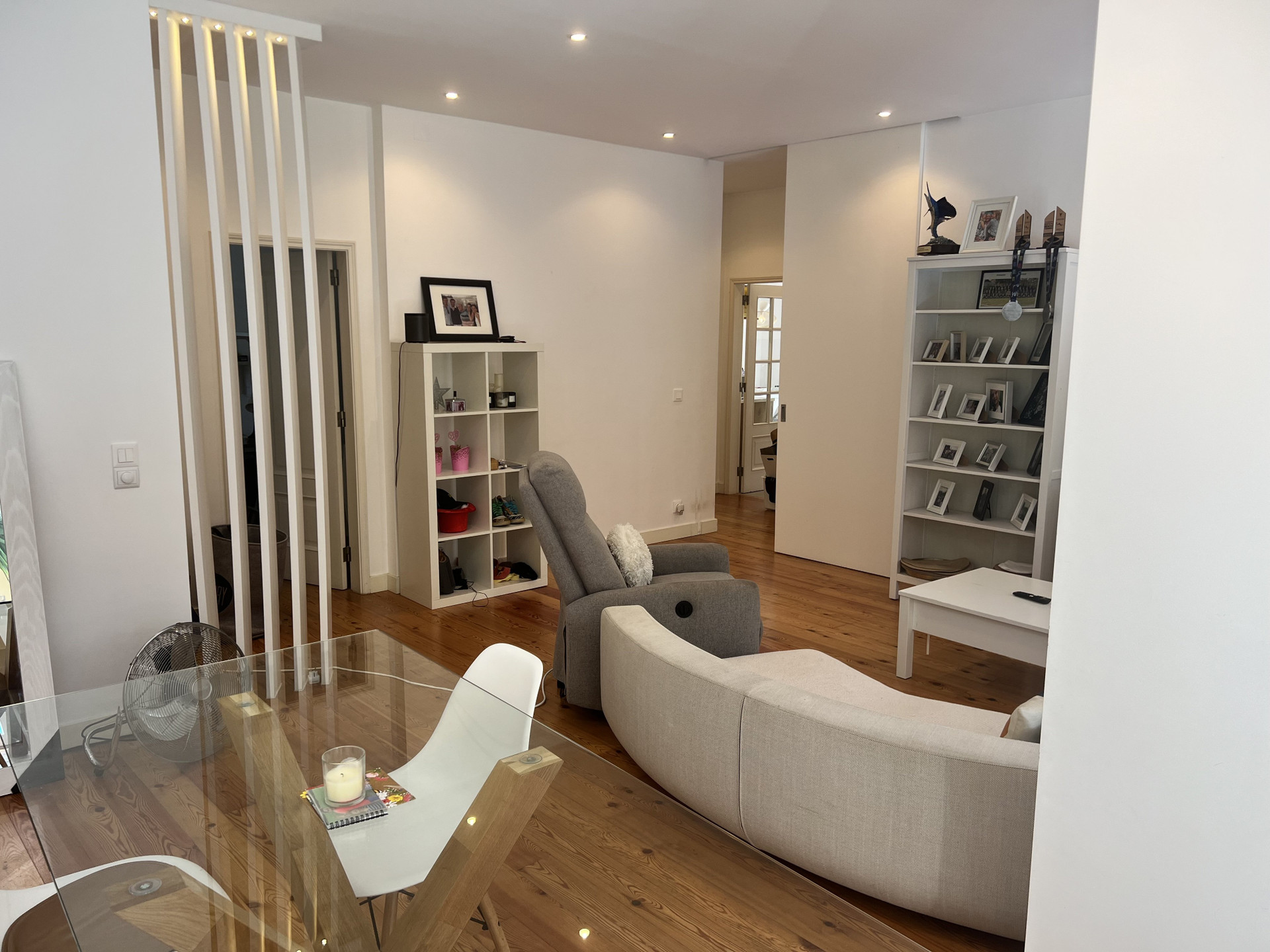Living room with sofa and shelves
