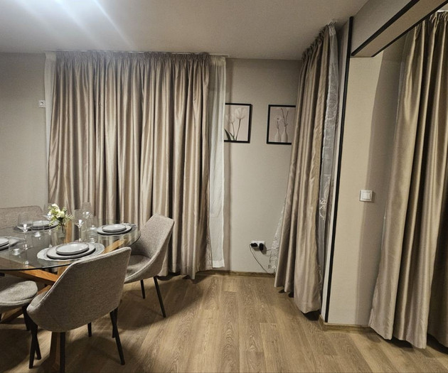 Dining area with curtains