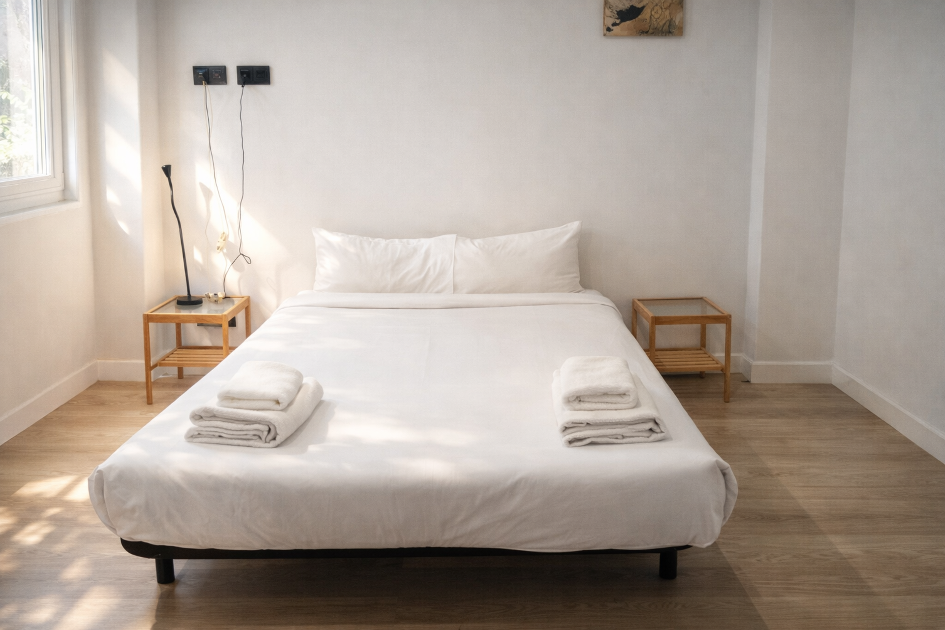 Sunny bedroom with double bed