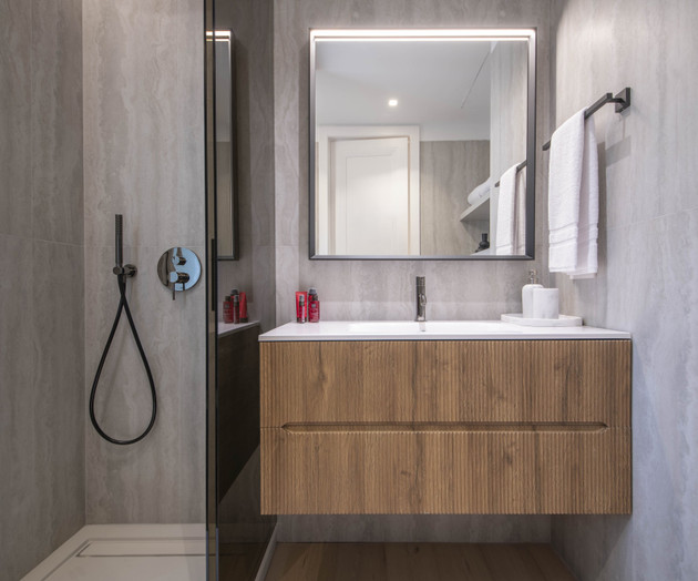 Bathroom vanity and shower