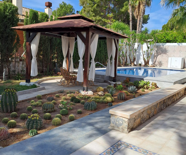 Gazebo and cactus garden pool