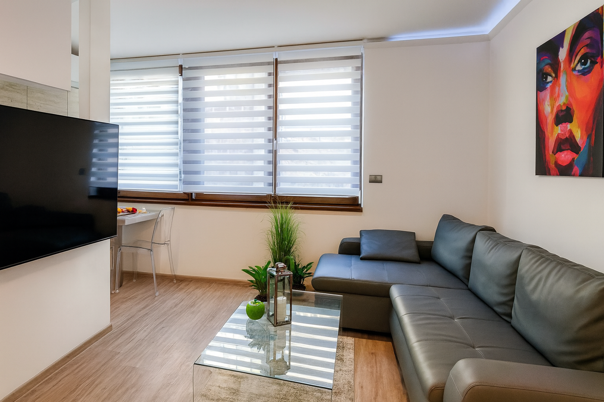 Bright living room with sofa