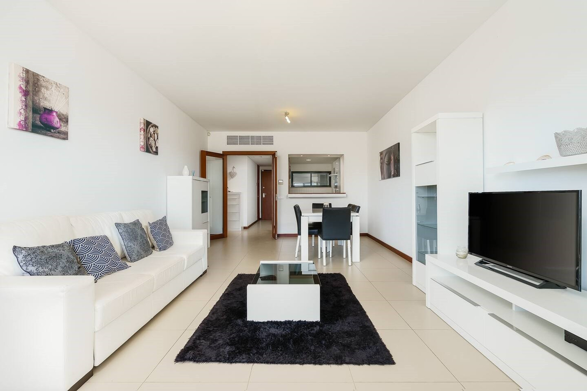 Spacious living room with dining area