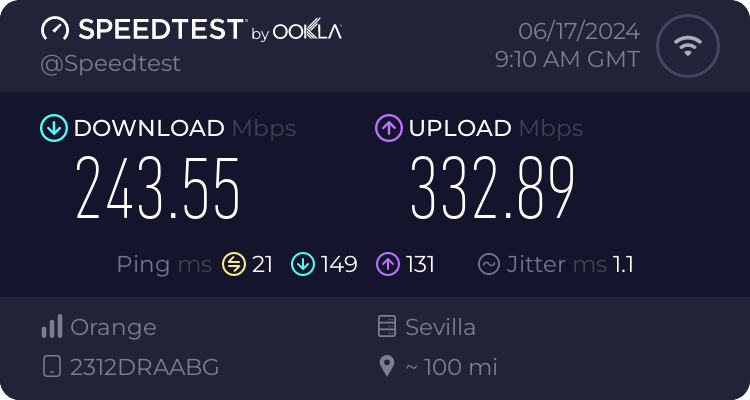 Speedtest.net result