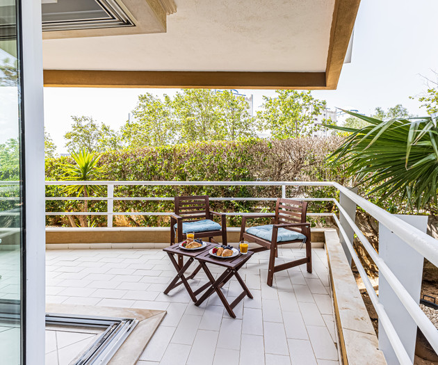 Balcony with breakfast setup
