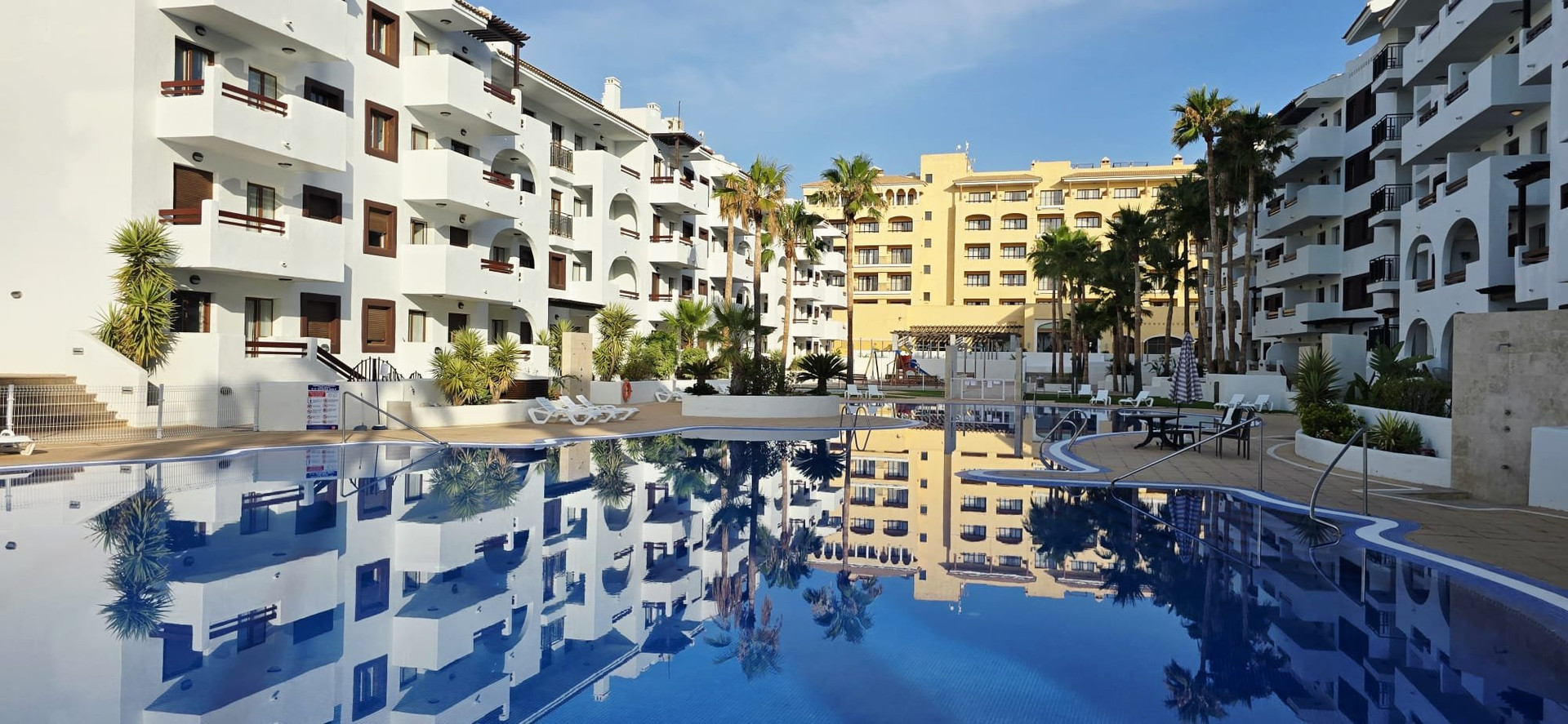 Pool with building reflections