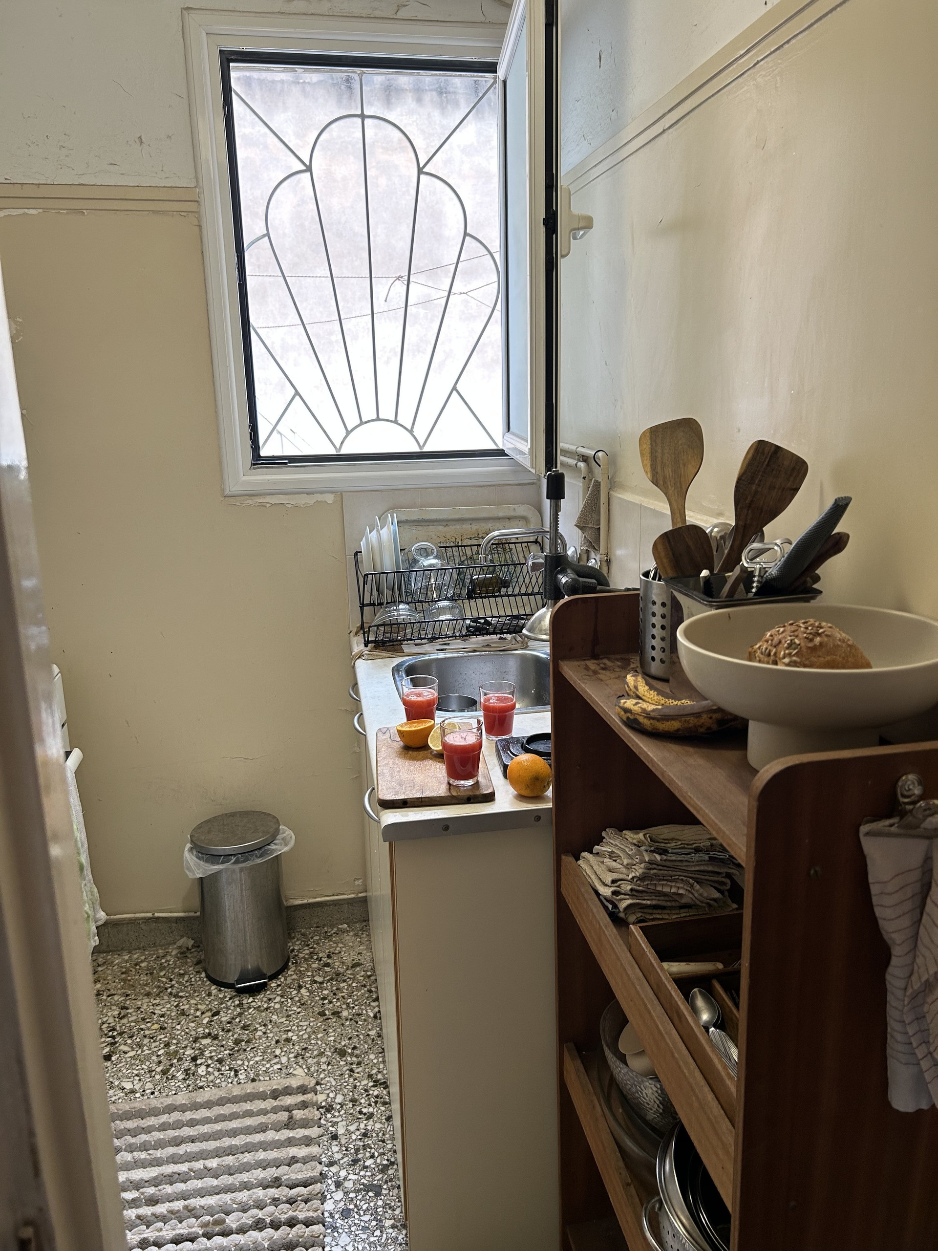 Narrow kitchen with window