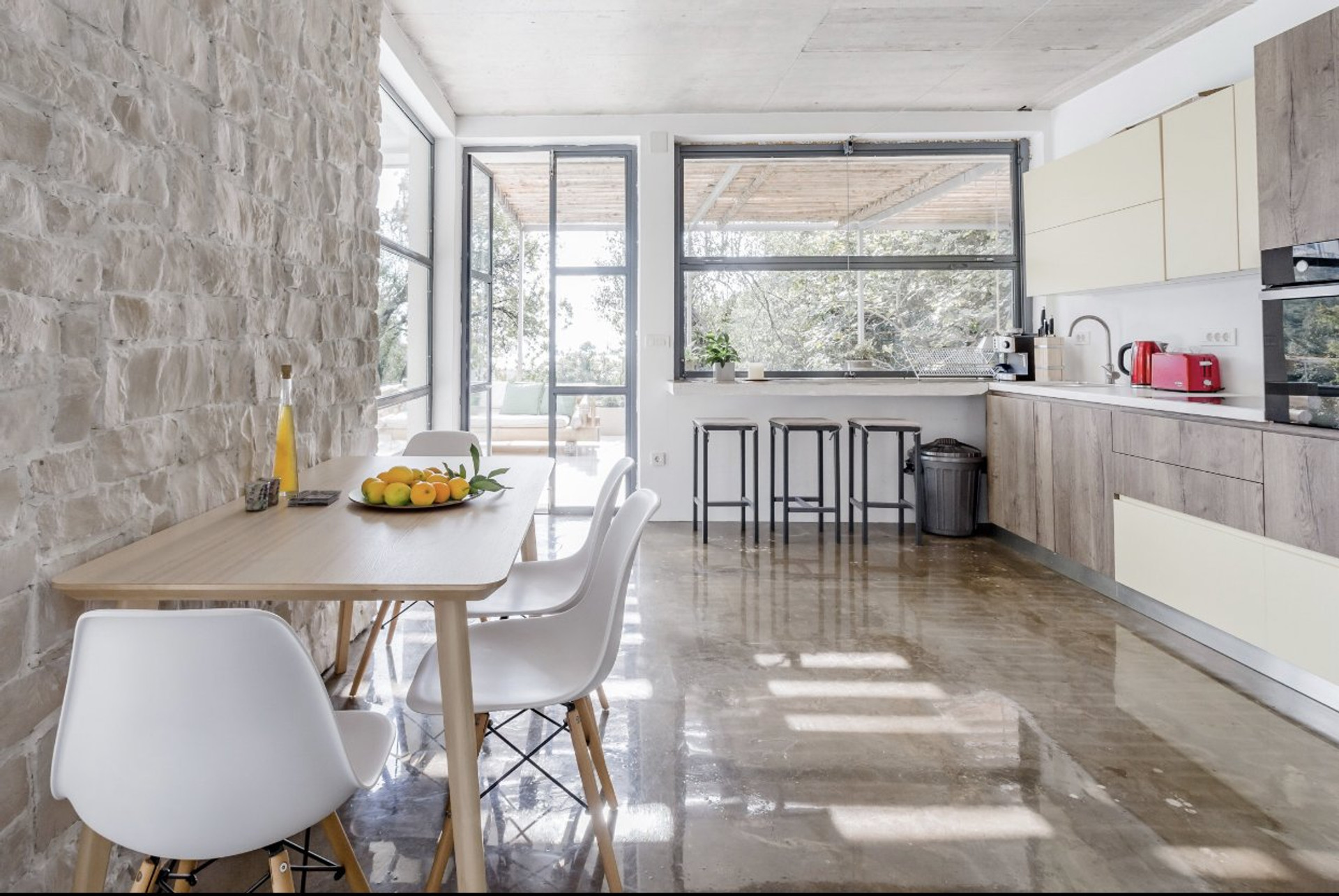 Open dining and kitchen area