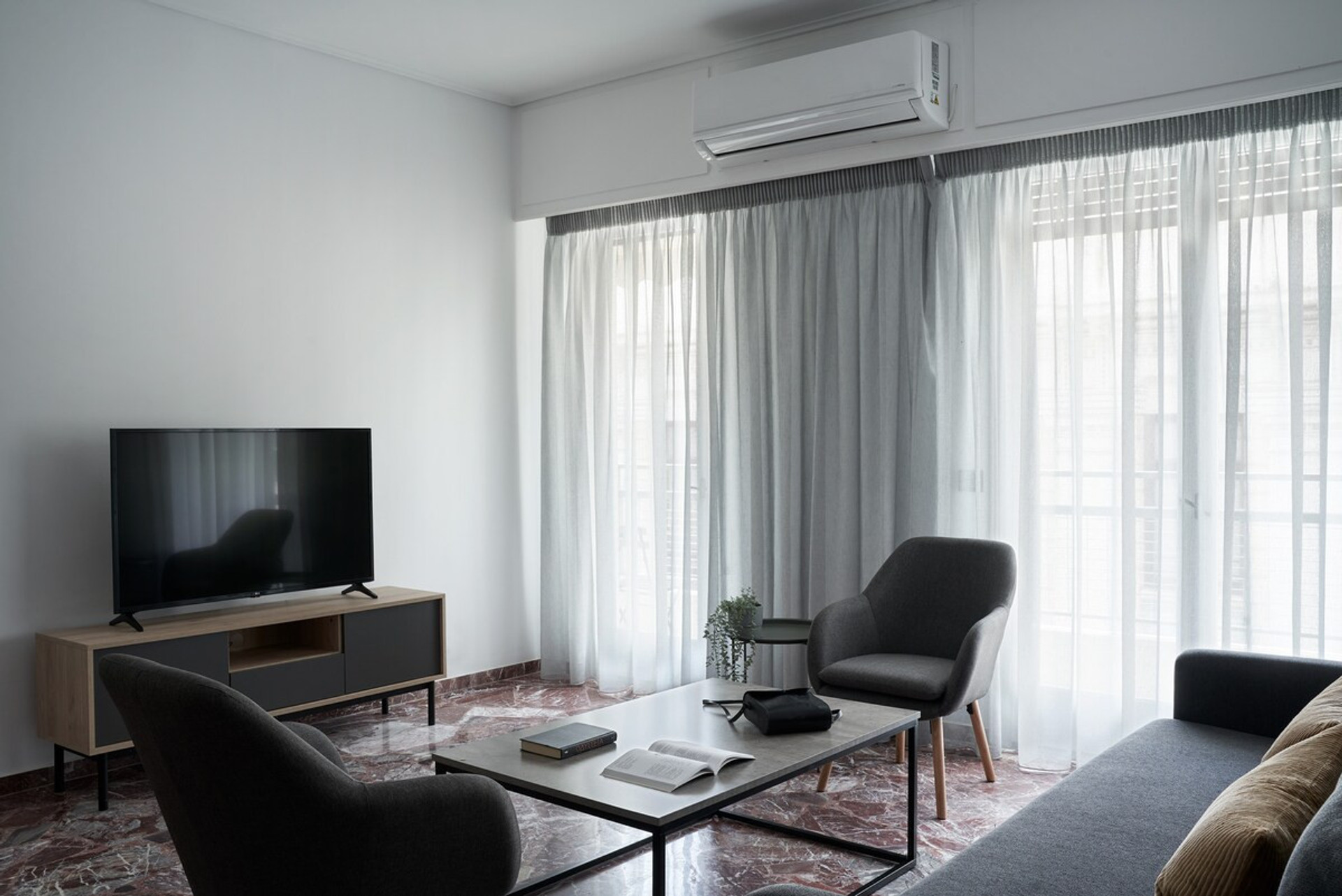 The living room with a smart TV