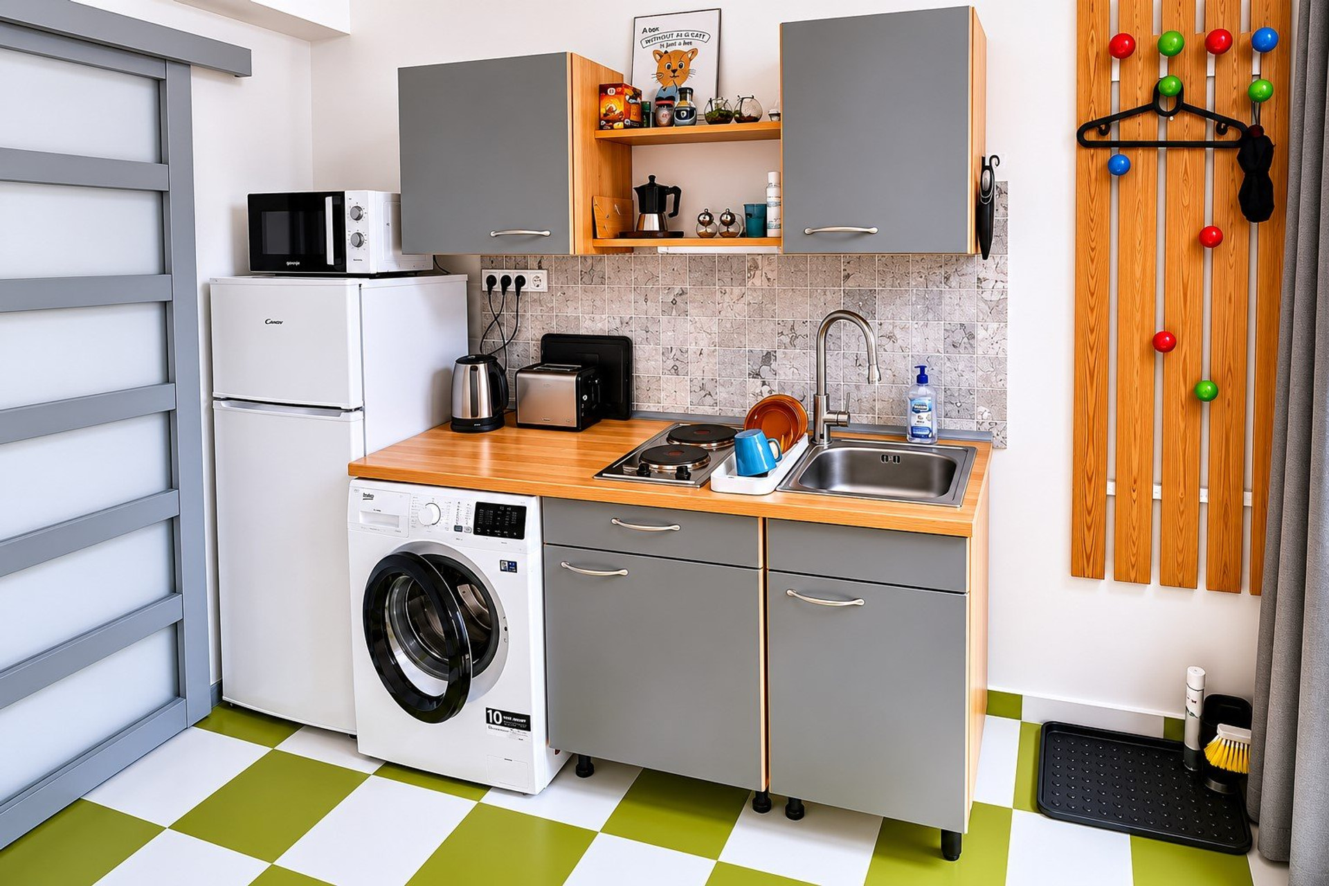 Compact kitchen with washing machine
