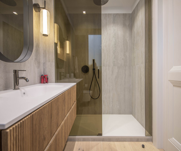 Bathroom vanity and shower
