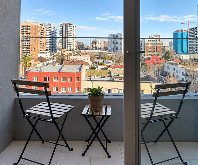 Balcony seating with city view