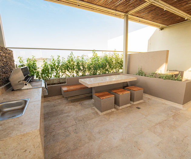 Outdoor BBQ and dining area