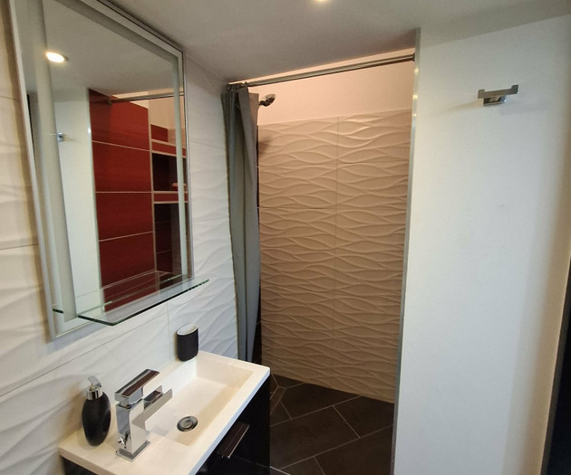Bathroom sink and shower